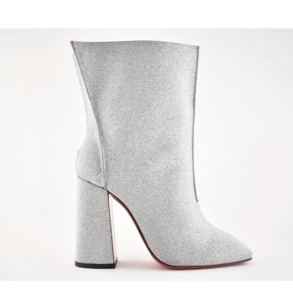 NIB Christian Louboutin Silver Glitter Booties 40 - Picture 3 of 5